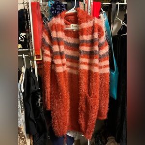 For Love & Lemons knitz eyelash cardigan medium oversize striped red pink purple